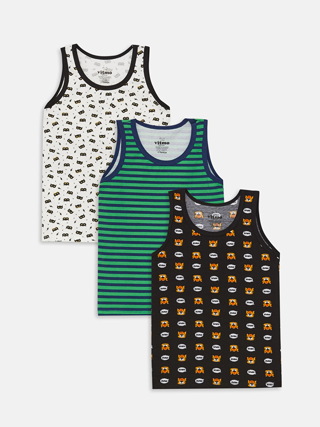 Karışık Bisiklet Yaka Baskılı Erkek Çocuk Atlet 3'lü