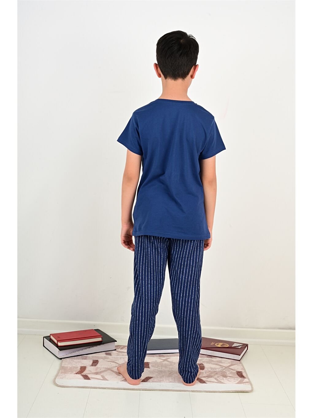 İndigo Bisiklet Yaka Baskılı Kısa Kollu Erkek Çocuk Pijama Takımı-1