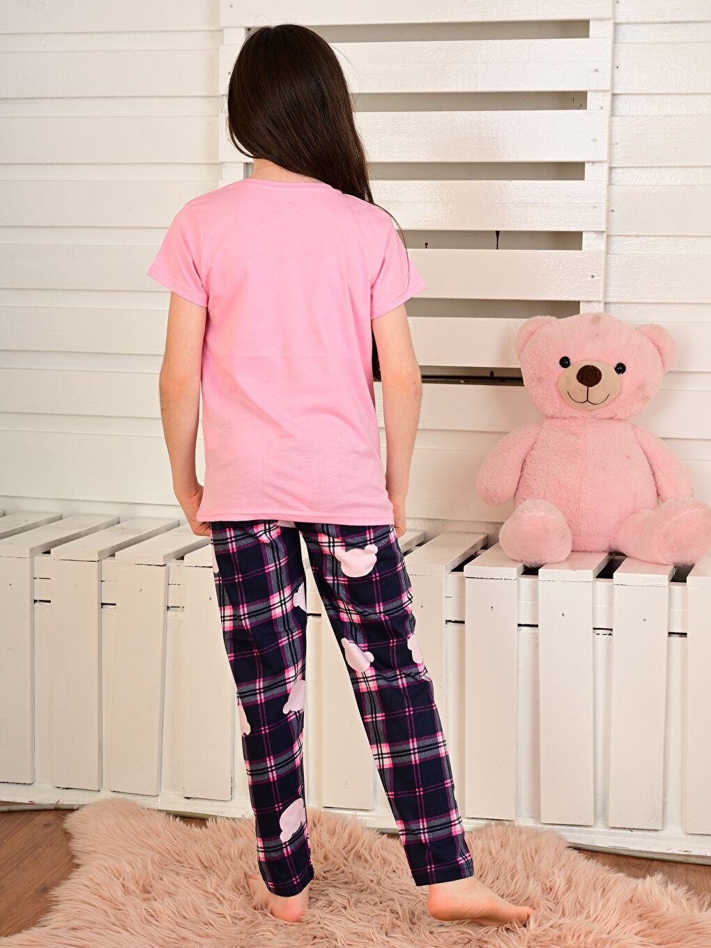 Vitmo Pembe Bisiklet Yaka Baskılı Kısa Kollu Kız Çocuk Pijama Takımı - 1