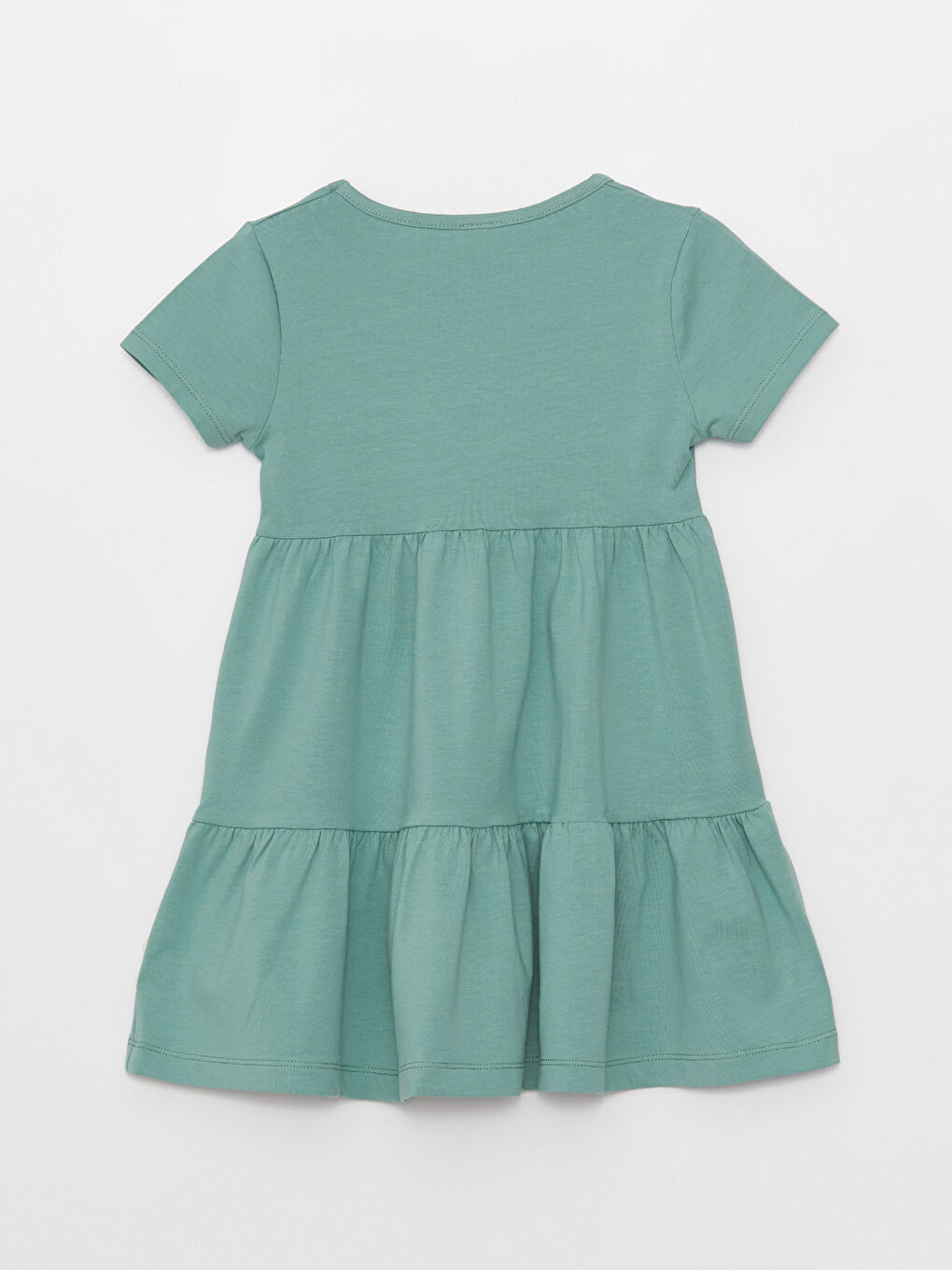 Yeşil Bisiklet Yaka Kısa Kollu Baskılı Kız Bebek Elbise-1