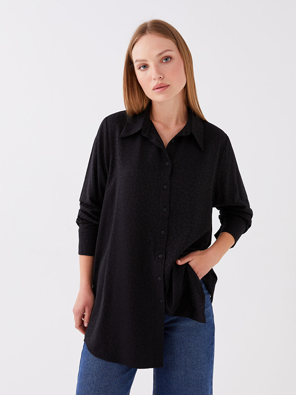 Siyah Desenli Kadın Gömlek Tunik