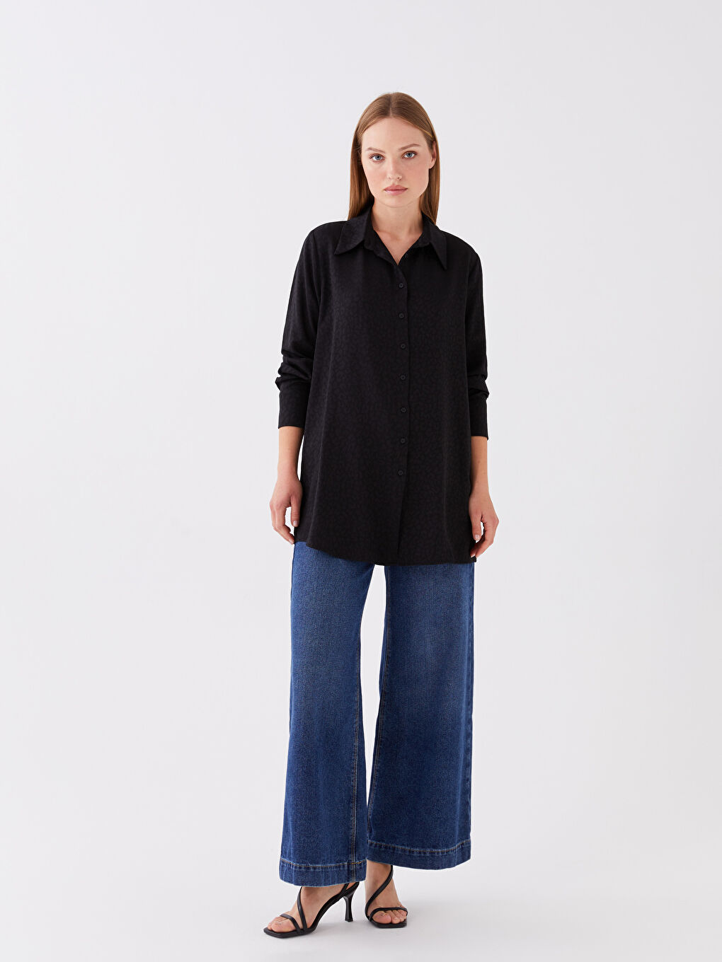 Siyah Desenli Kadın Gömlek Tunik-1