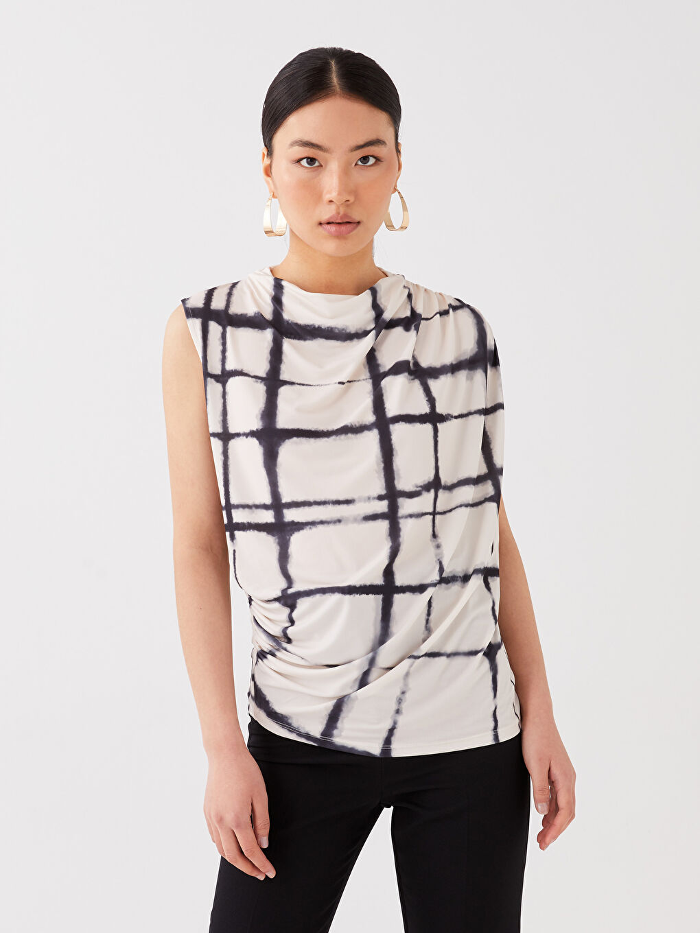 Blouse Fluide à Col Drapé, Imprimée et Froncée pour Femmes