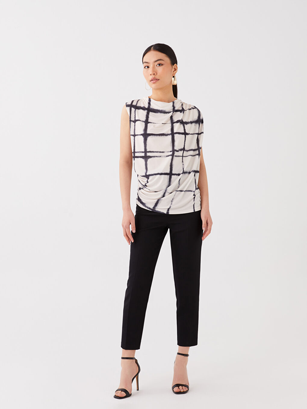 Blouse Fluide à Col Drapé, Imprimée et Froncée pour Femmes-1