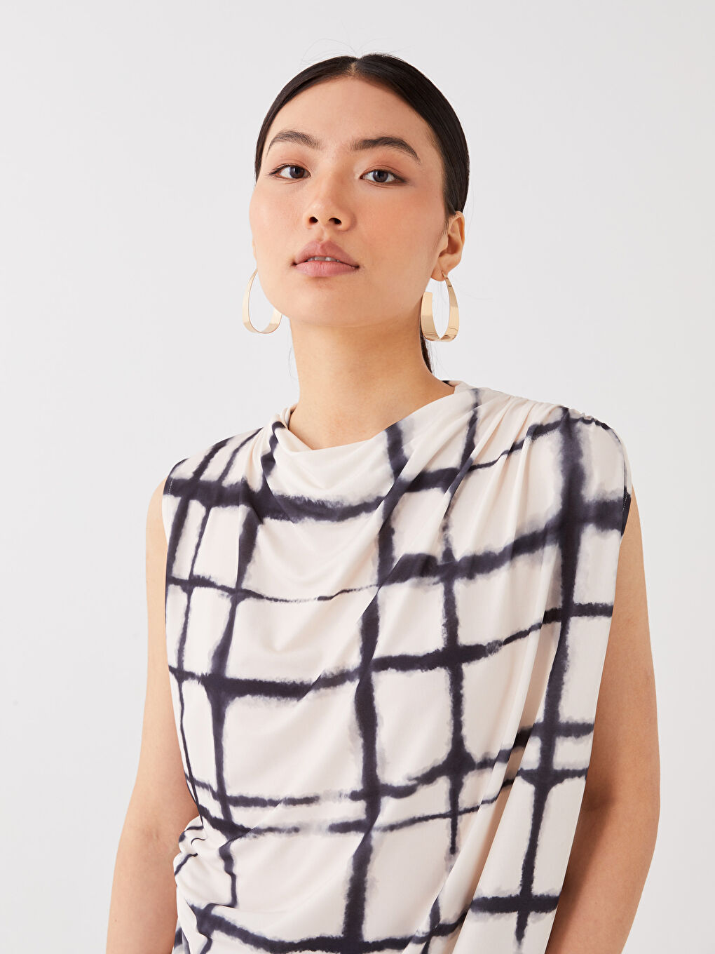 Blouse Fluide à Col Drapé, Imprimée et Froncée pour Femmes-2