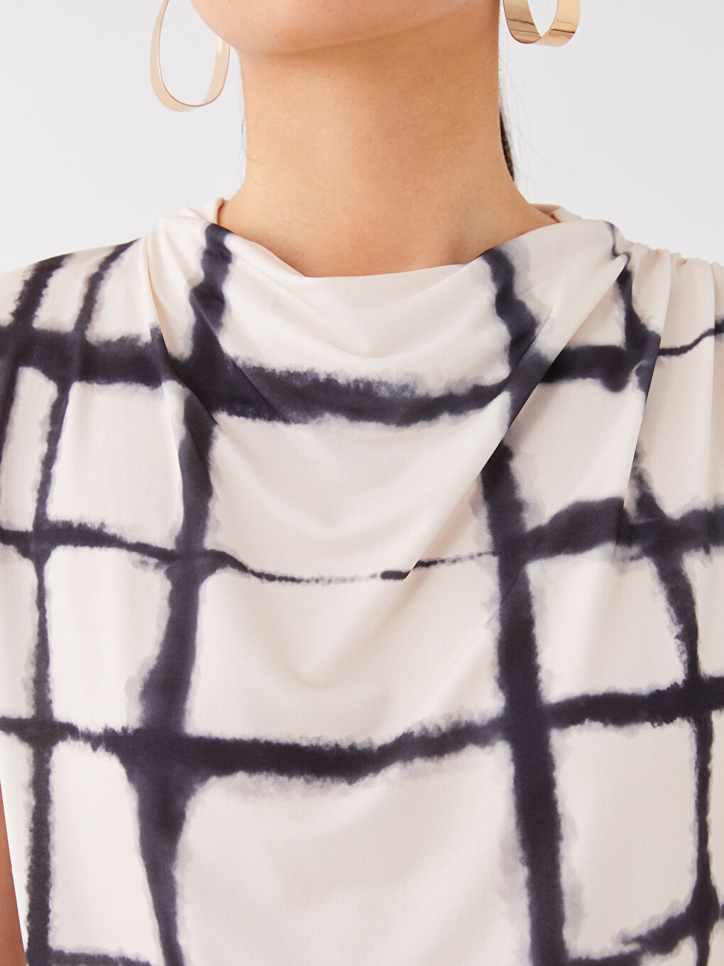 Blouse Fluide à Col Drapé, Imprimée et Froncée pour Femmes-3