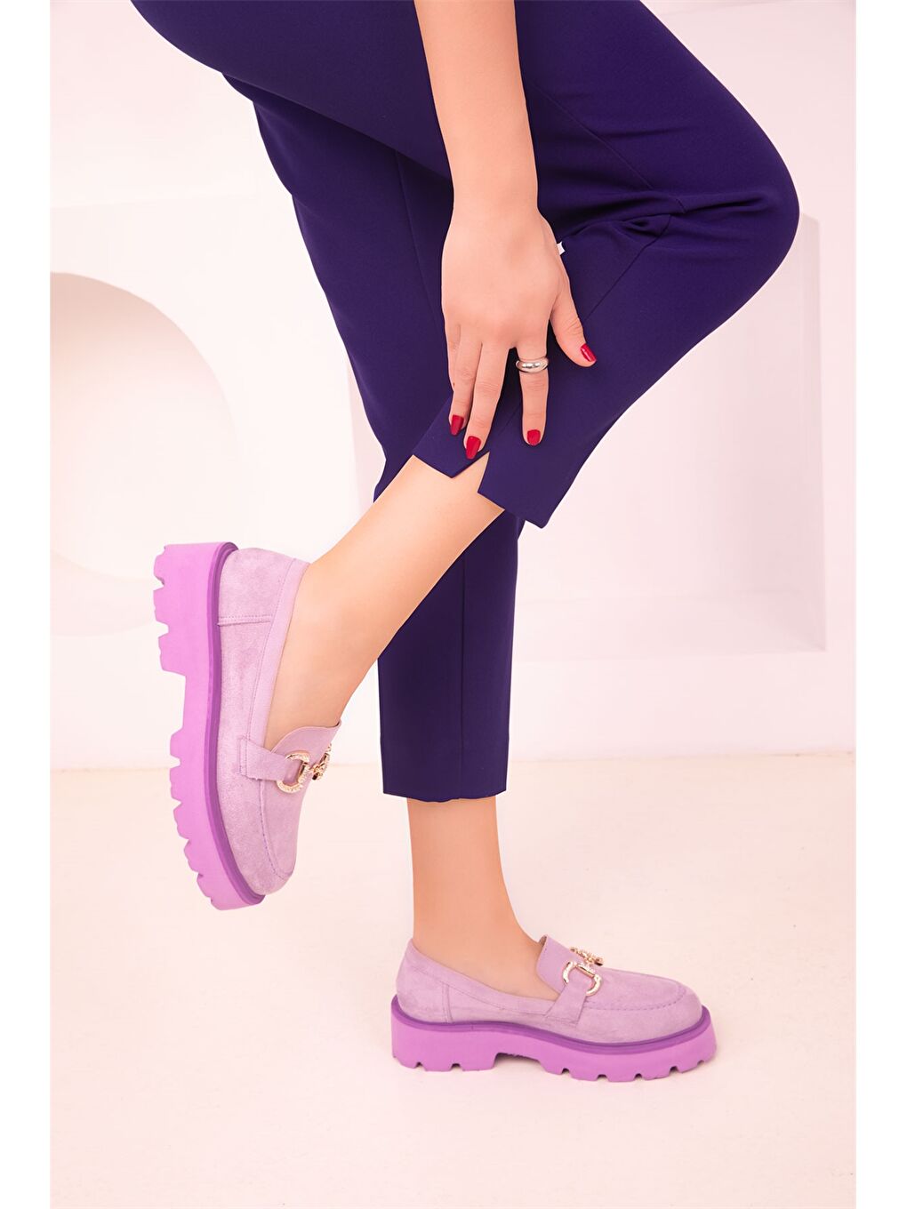 Lila Kalın Taban Kadın Klasik Ayakkabı-1