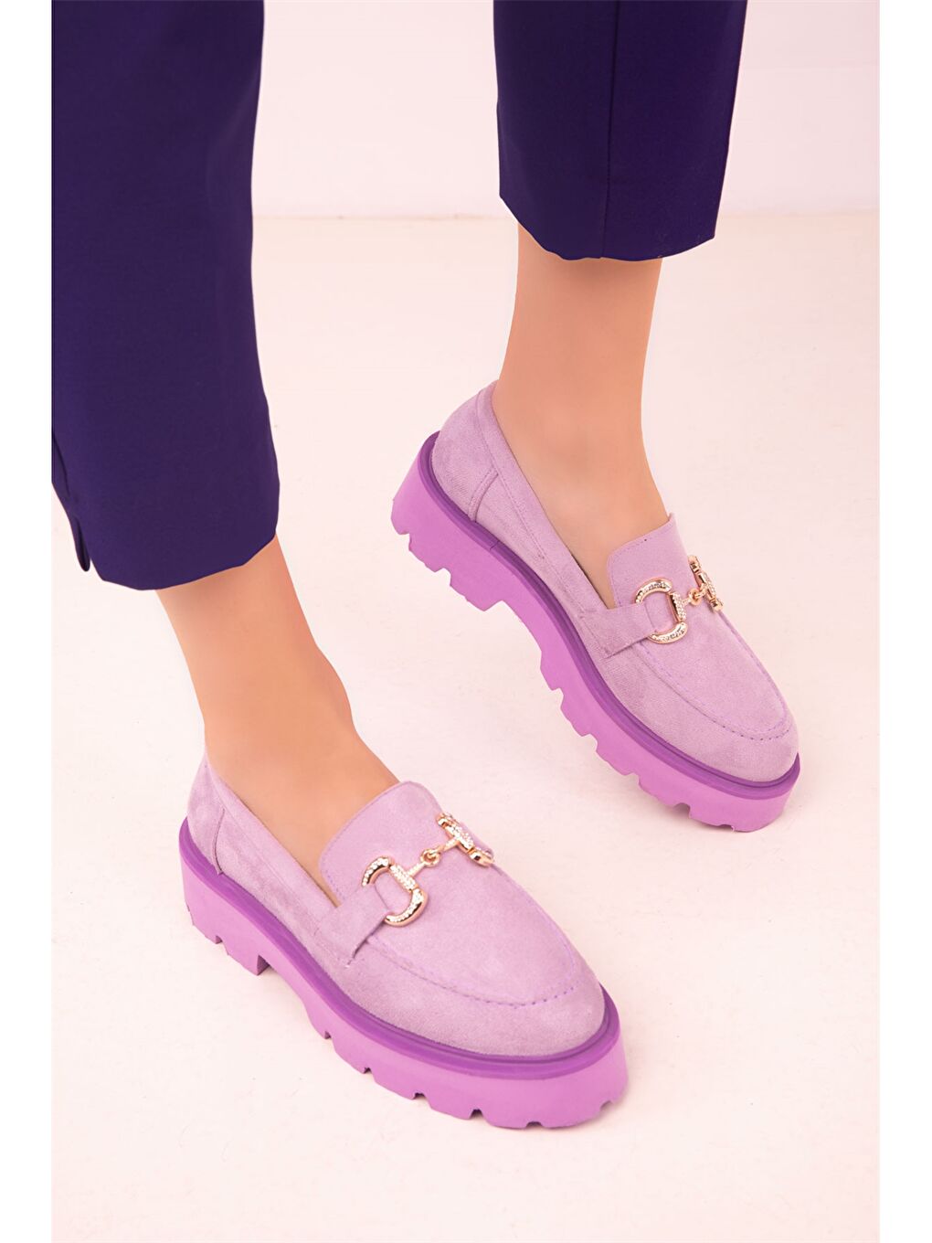 Lila Kalın Taban Kadın Klasik Ayakkabı-2