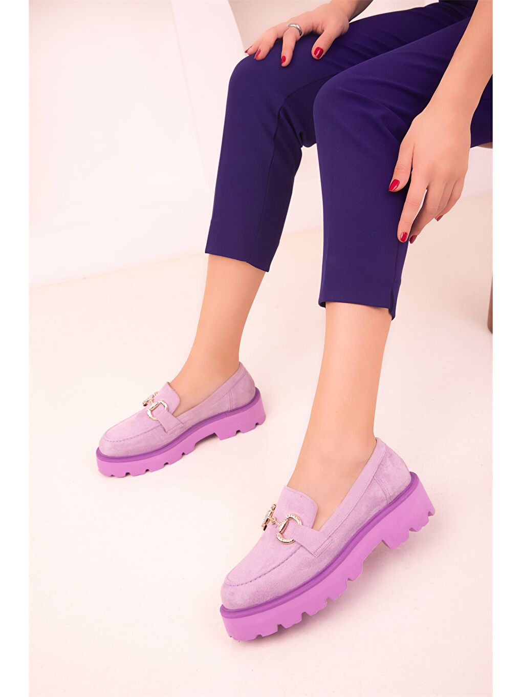 Lila Kalın Taban Kadın Klasik Ayakkabı-3