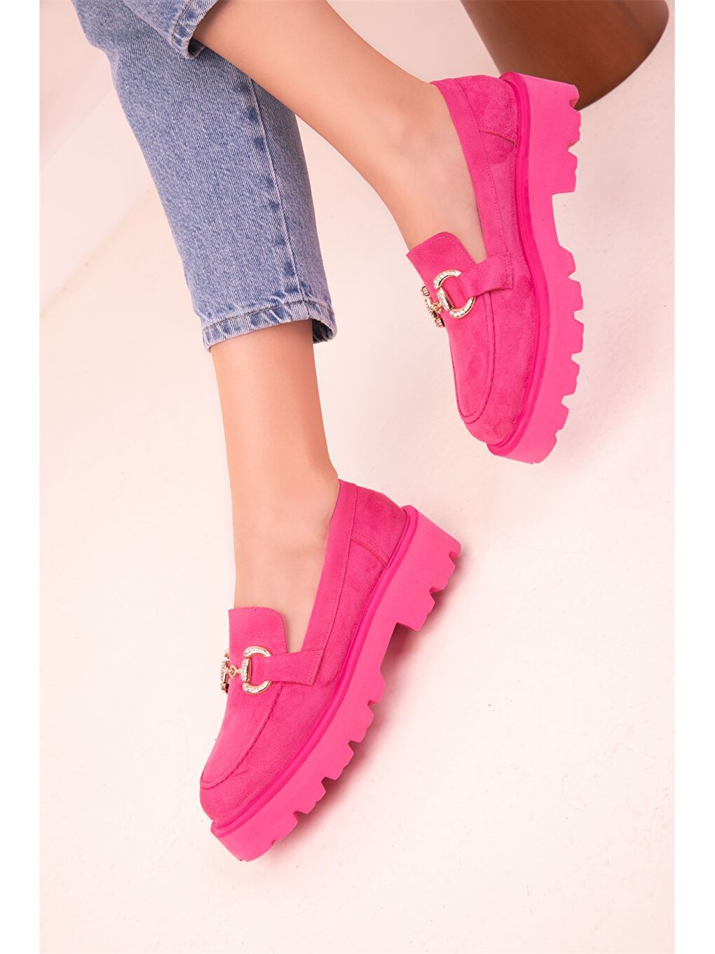 Fuşya Kalın Taban Kadın Klasik Ayakkabı-2