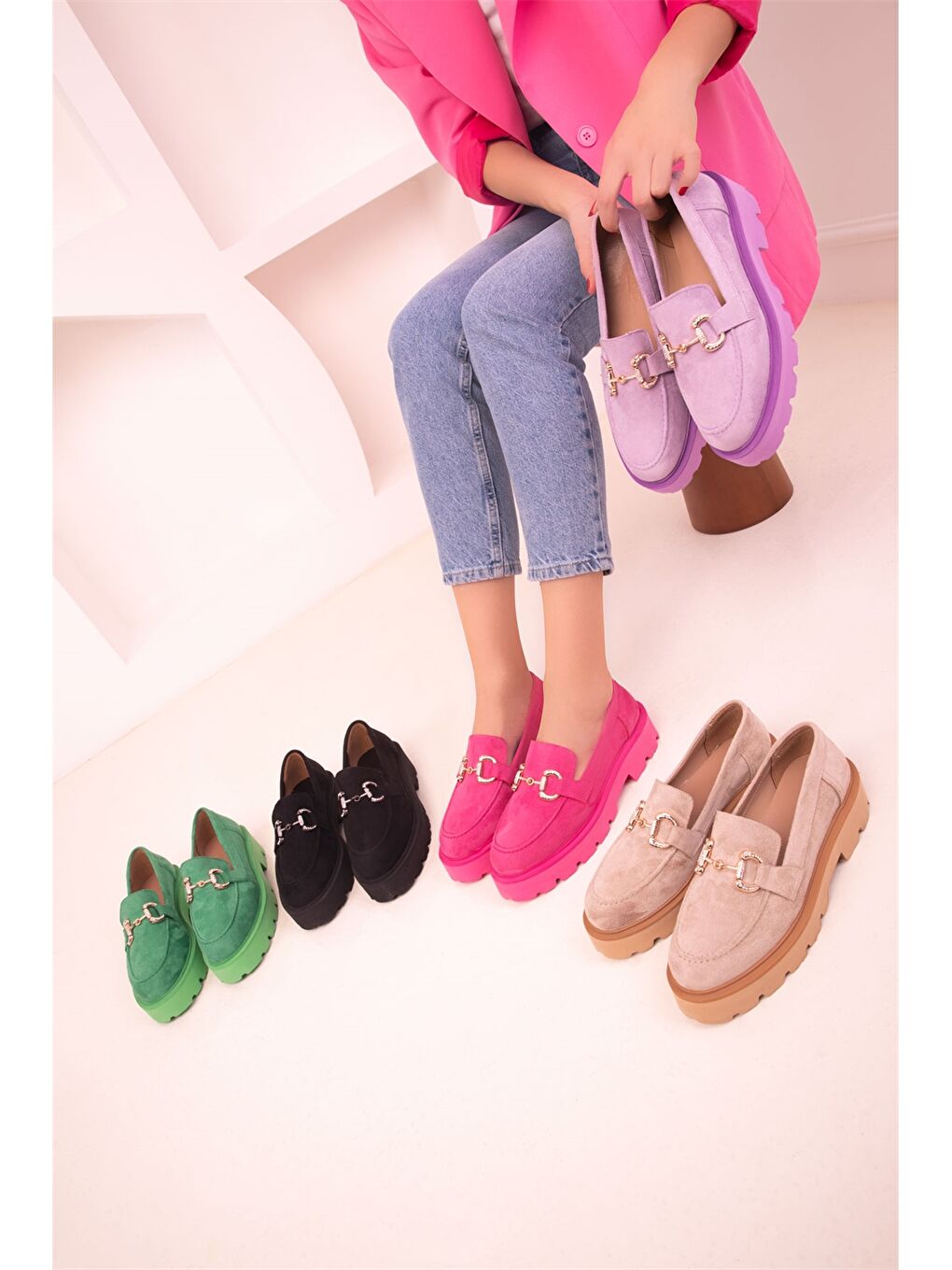 Fuşya Kalın Taban Kadın Klasik Ayakkabı-3