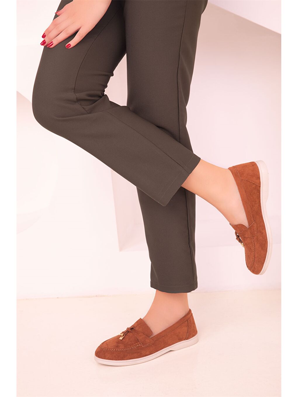 Kahverengi Süet Görünümlü Kadın Babet-1