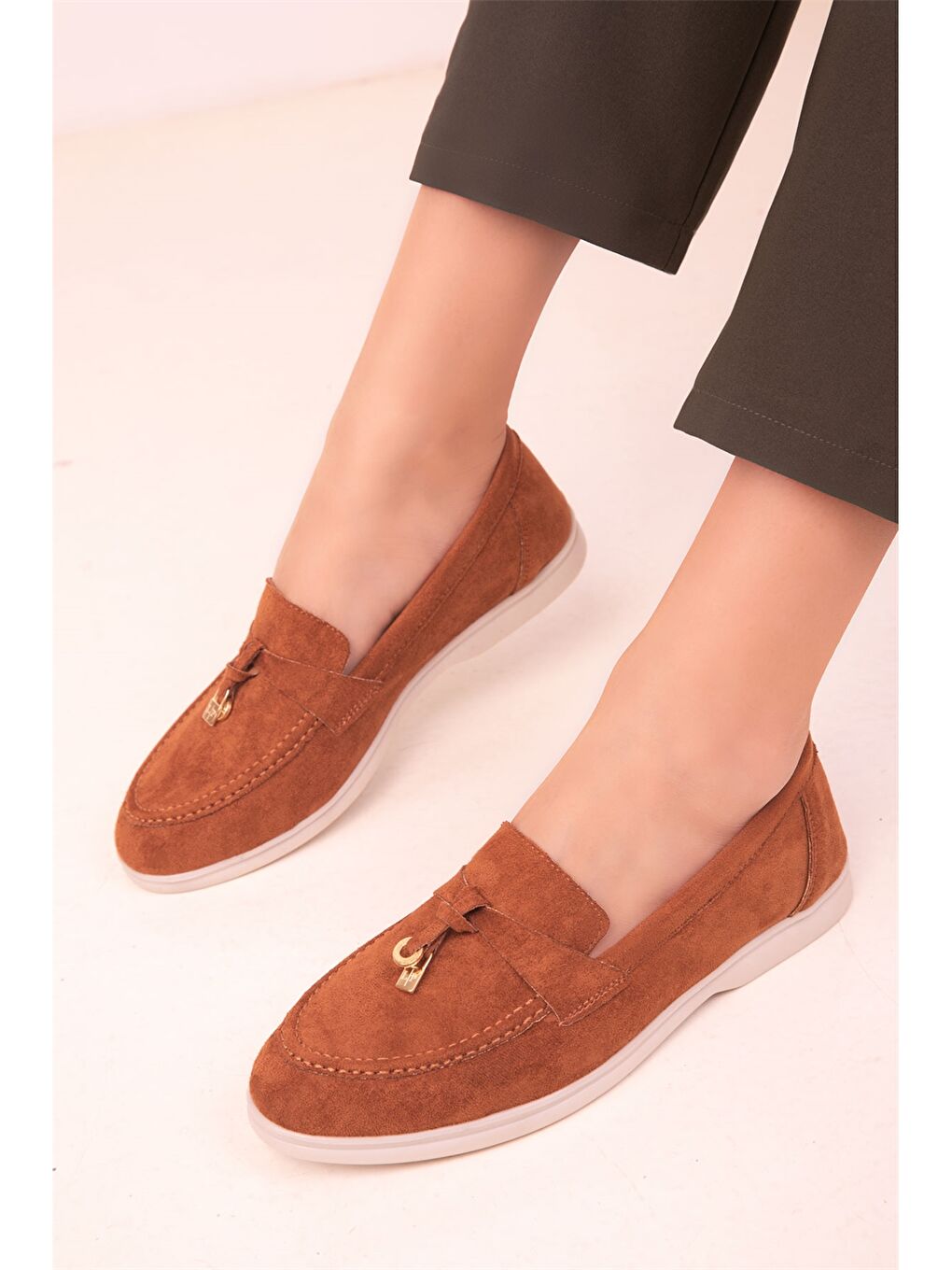 Kahverengi Süet Görünümlü Kadın Babet-2