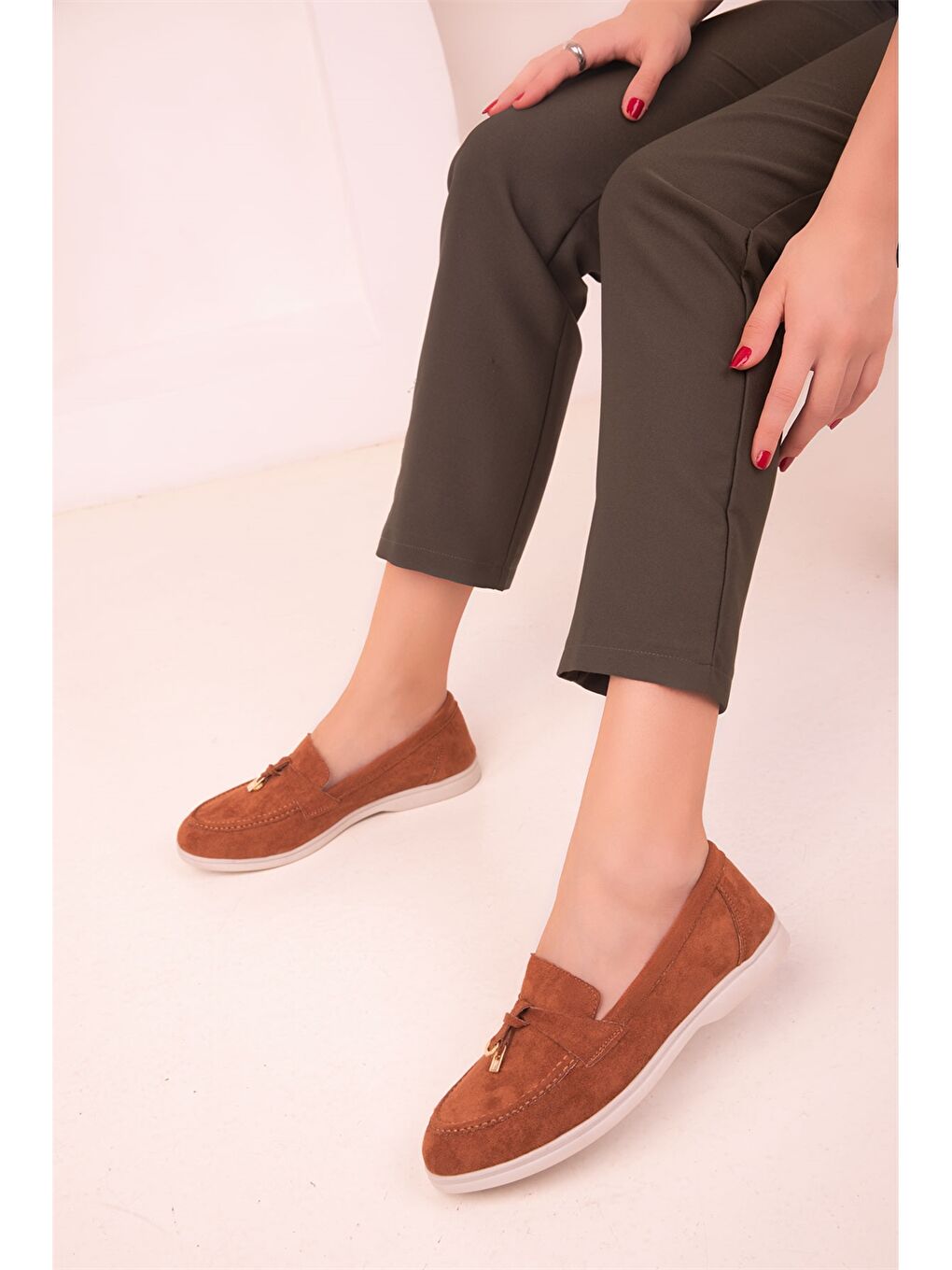 Kahverengi Süet Görünümlü Kadın Babet-3