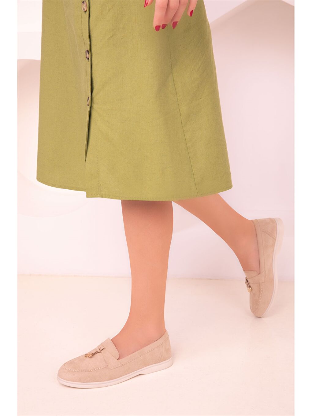 Bej Süet Görünümlü Kadın Babet-1