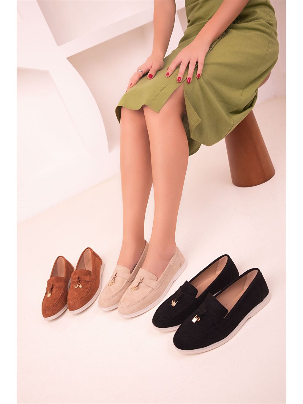 Bej Süet Görünümlü Kadın Babet-3