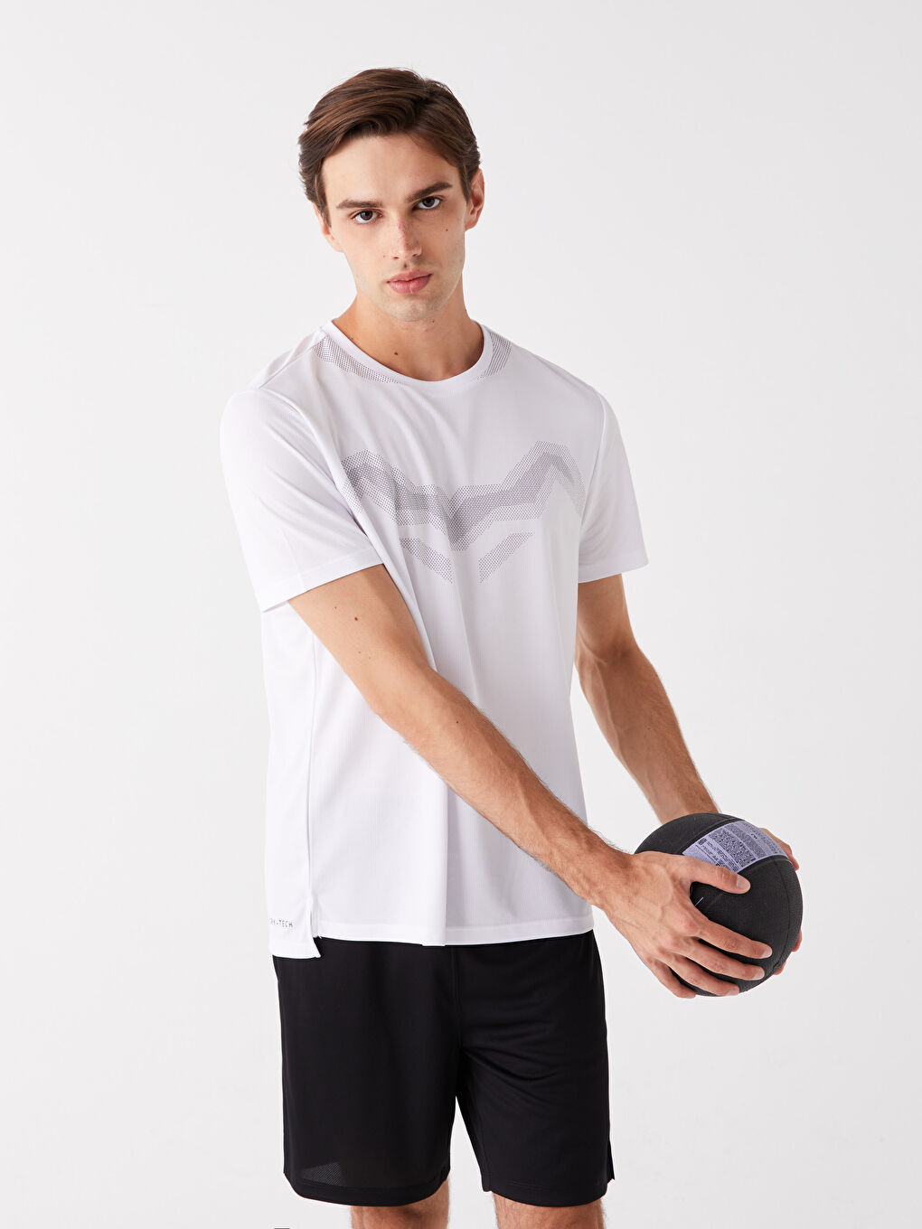 Beyaz Bisiklet Yaka Kısa Kollu Erkek Spor Tişört