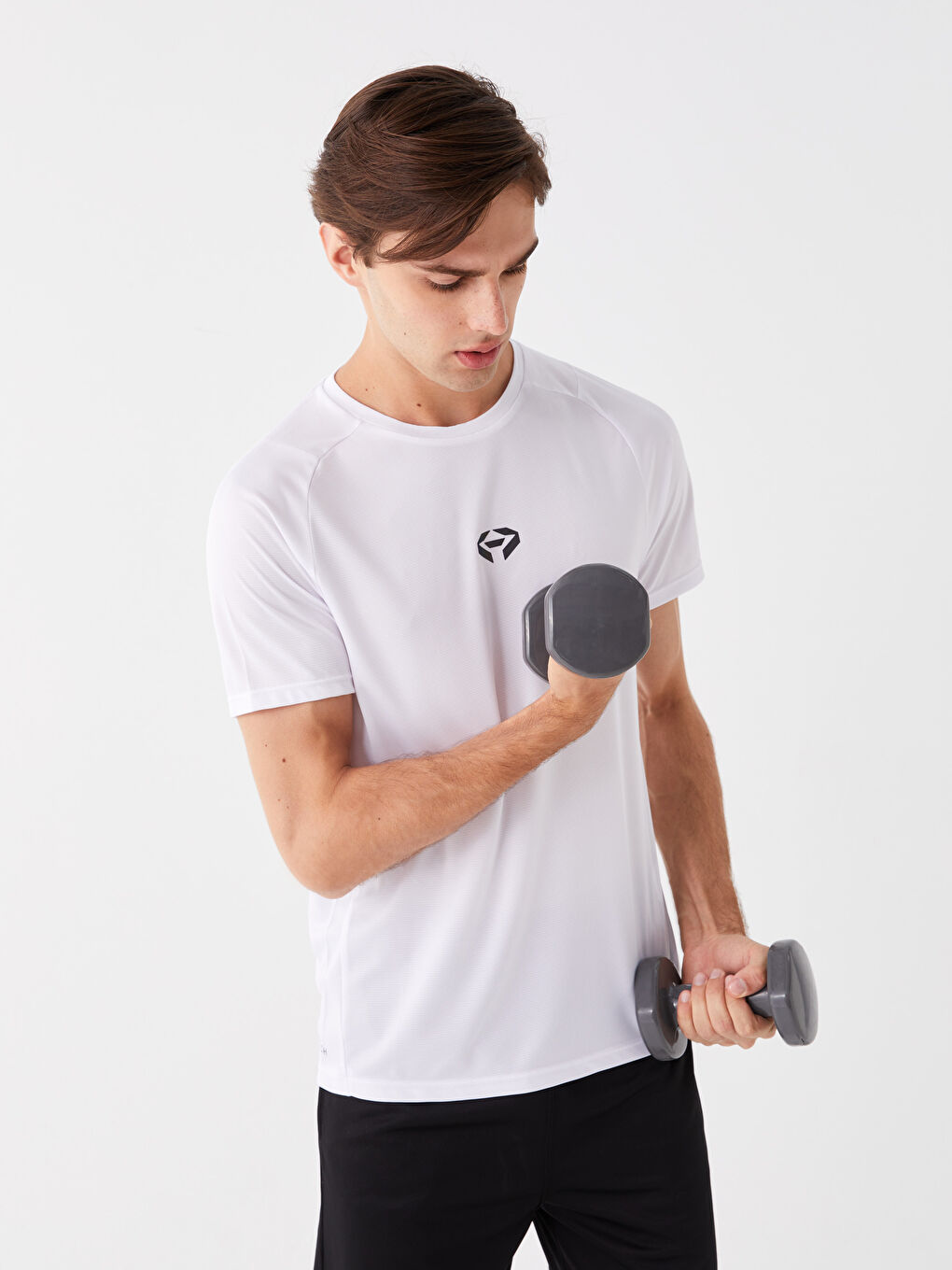 Beyaz Bisiklet Yaka Kısa Kollu Baskılı Erkek Spor Tişört