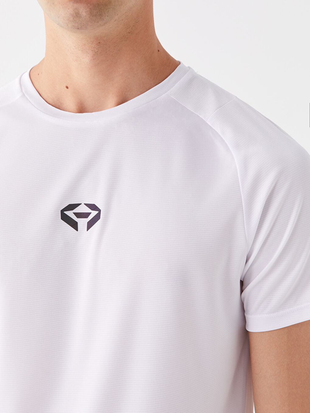 Beyaz Bisiklet Yaka Kısa Kollu Baskılı Erkek Spor Tişört-3