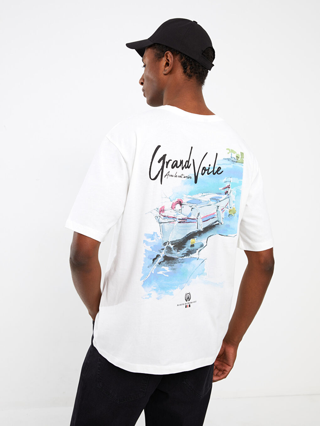 تيشيرت رجالي ياقة دائرية كم قصير مطبوع قطن ممشط-4