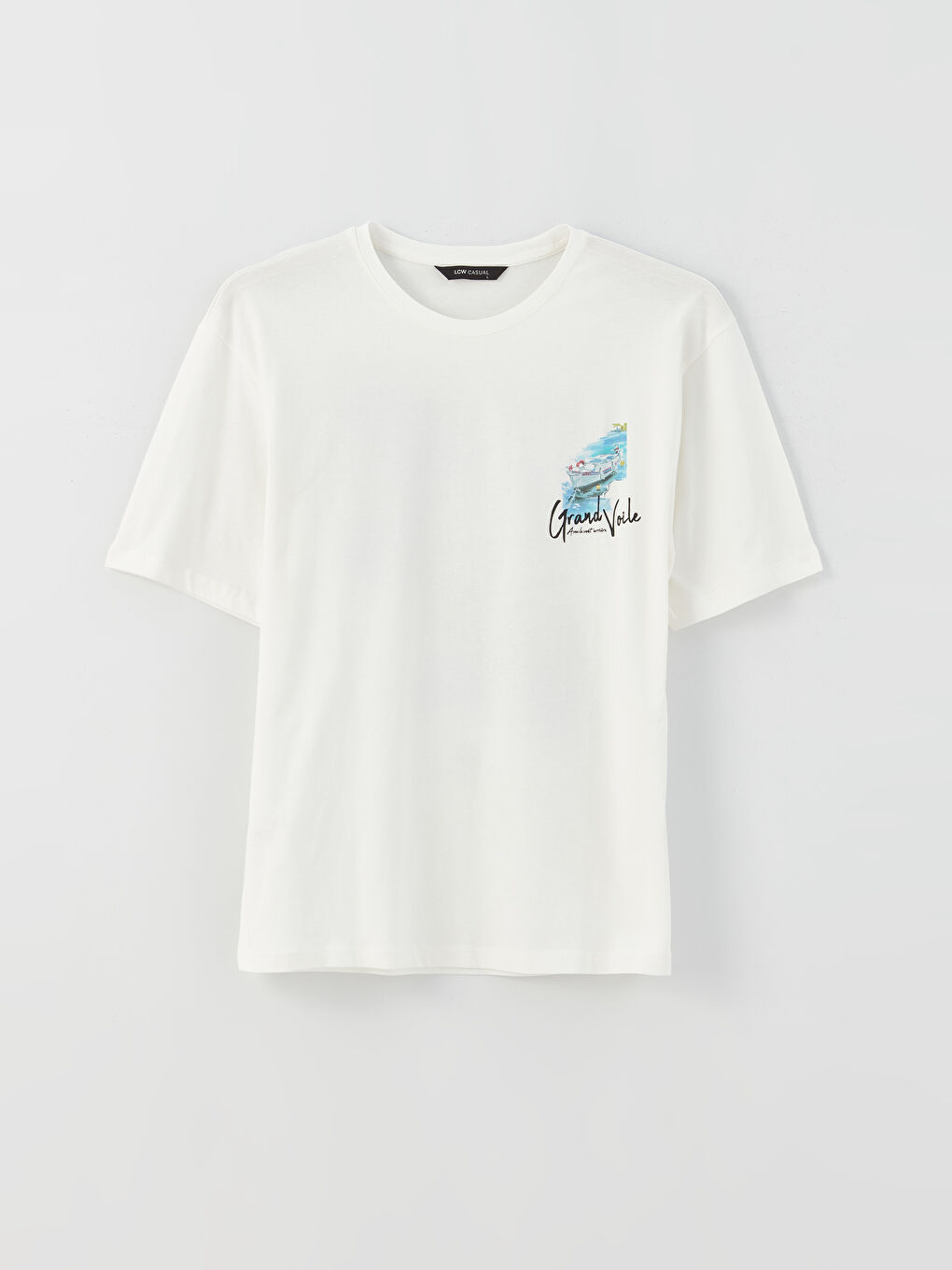 تيشيرت رجالي ياقة دائرية كم قصير مطبوع قطن ممشط-5