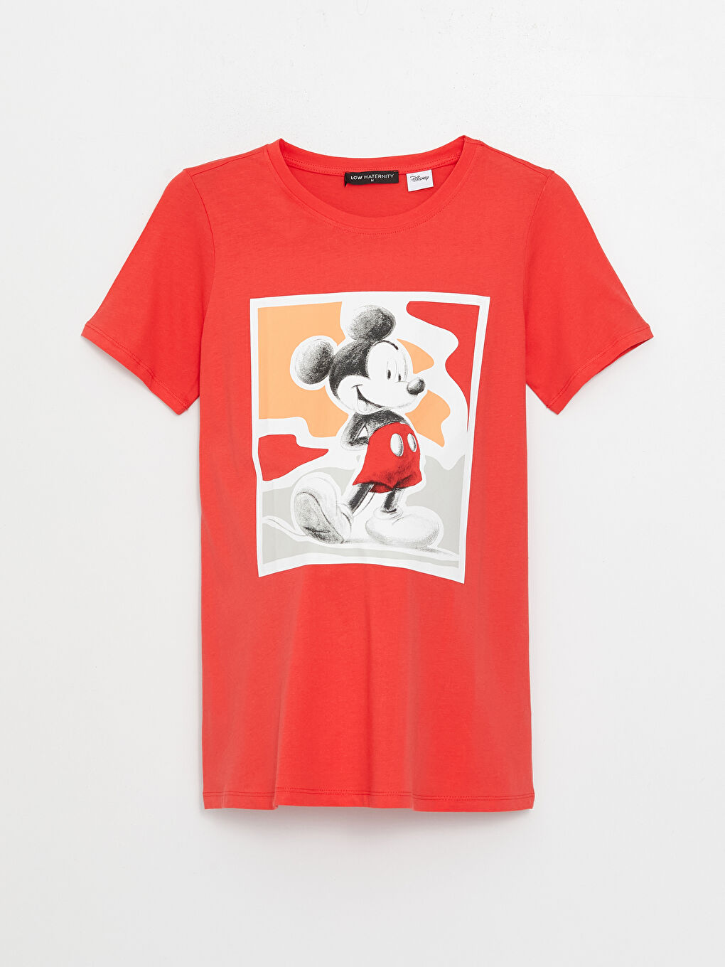LCWAIKIKI Maternity Kirmizi Bisiklet Yaka Mickey Mouse Baskılı Kısa Kollu Hamile Tişört - 5