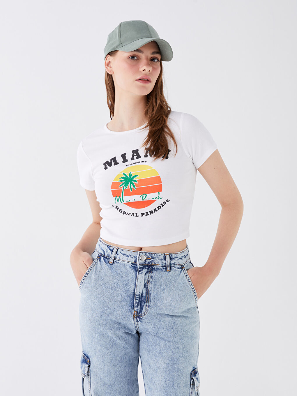 XSIDE Crew Neck Printed Short Sleeve Women's Crop Top