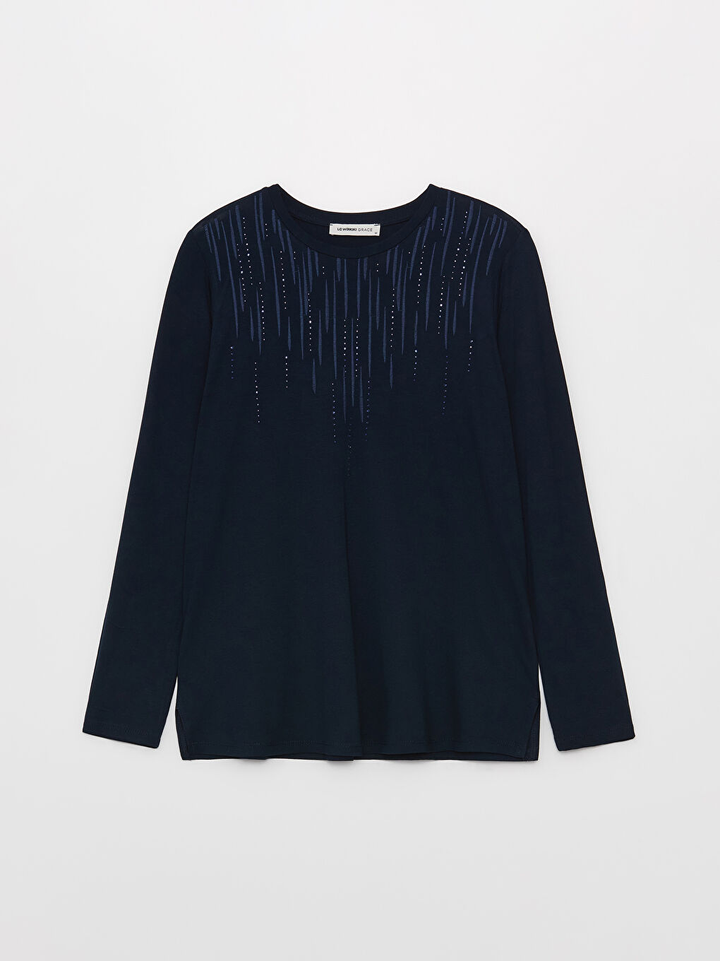 LCW Grace Crew Neck Rhinestone Embellished Long Sleeve Women's Blouse -S3JD04Z8-E1J