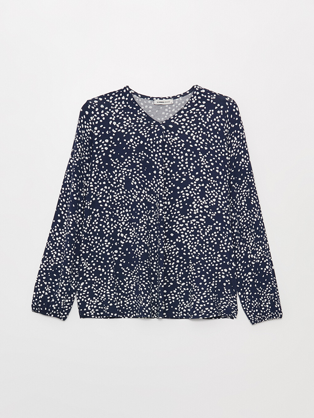 V-Neck Patterned Long Sleeve Women's Blouse-5