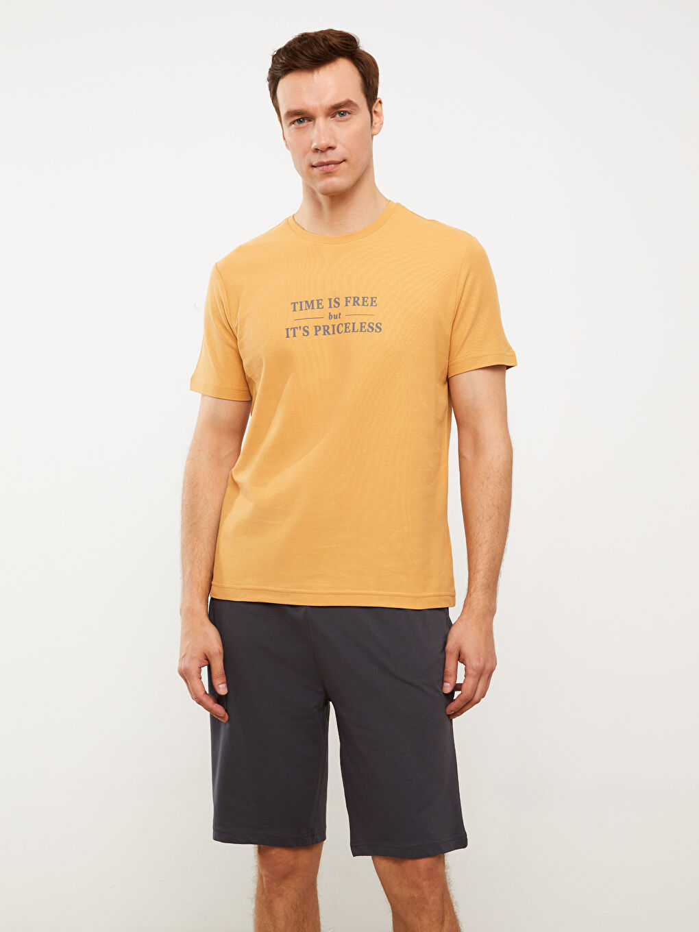 Gri Standart Kalıp Erkek Şortlu Pijama Takımı-1