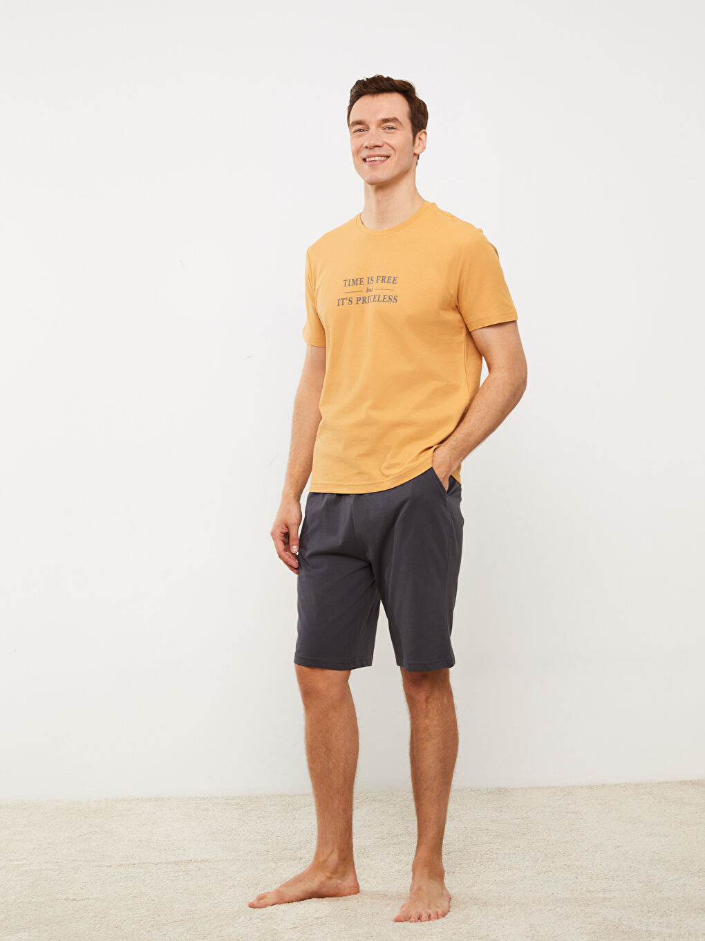 Gri Standart Kalıp Erkek Şortlu Pijama Takımı-2