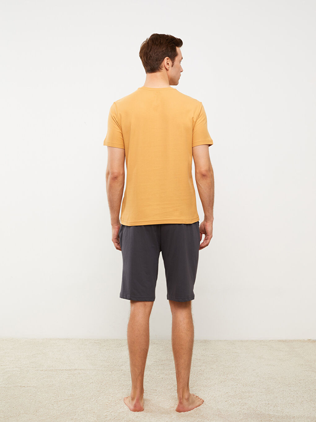 Gri Standart Kalıp Erkek Şortlu Pijama Takımı-4