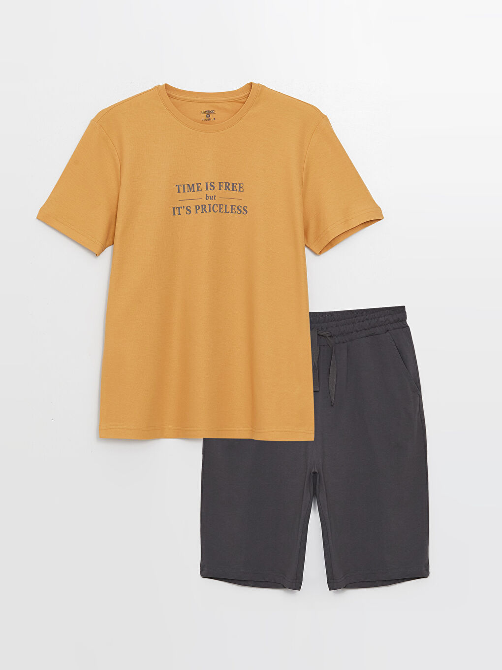 Gri Standart Kalıp Erkek Şortlu Pijama Takımı-5