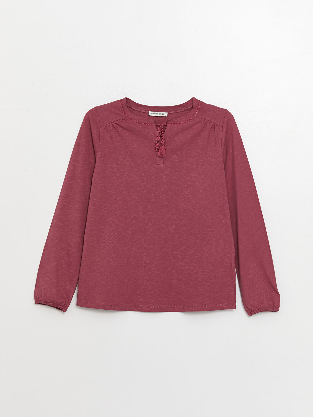 Pembe Bağlamalı Yaka Düz Uzun Kollu Kadın Bluz-5