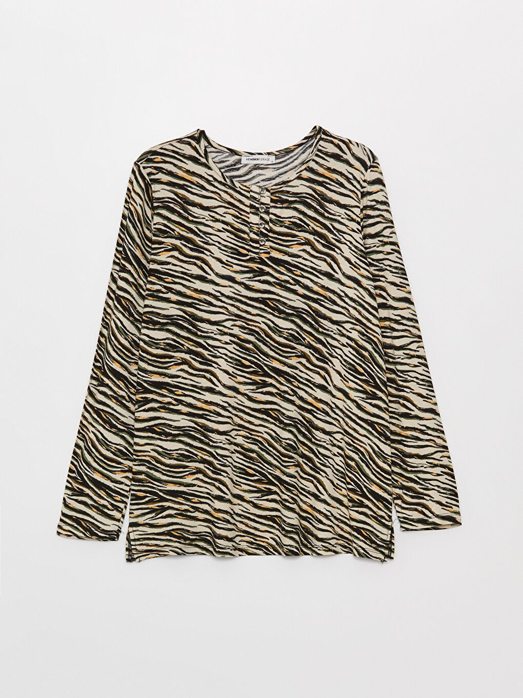 Crew Neck Patterned Long Sleeve Women's Blouse-5