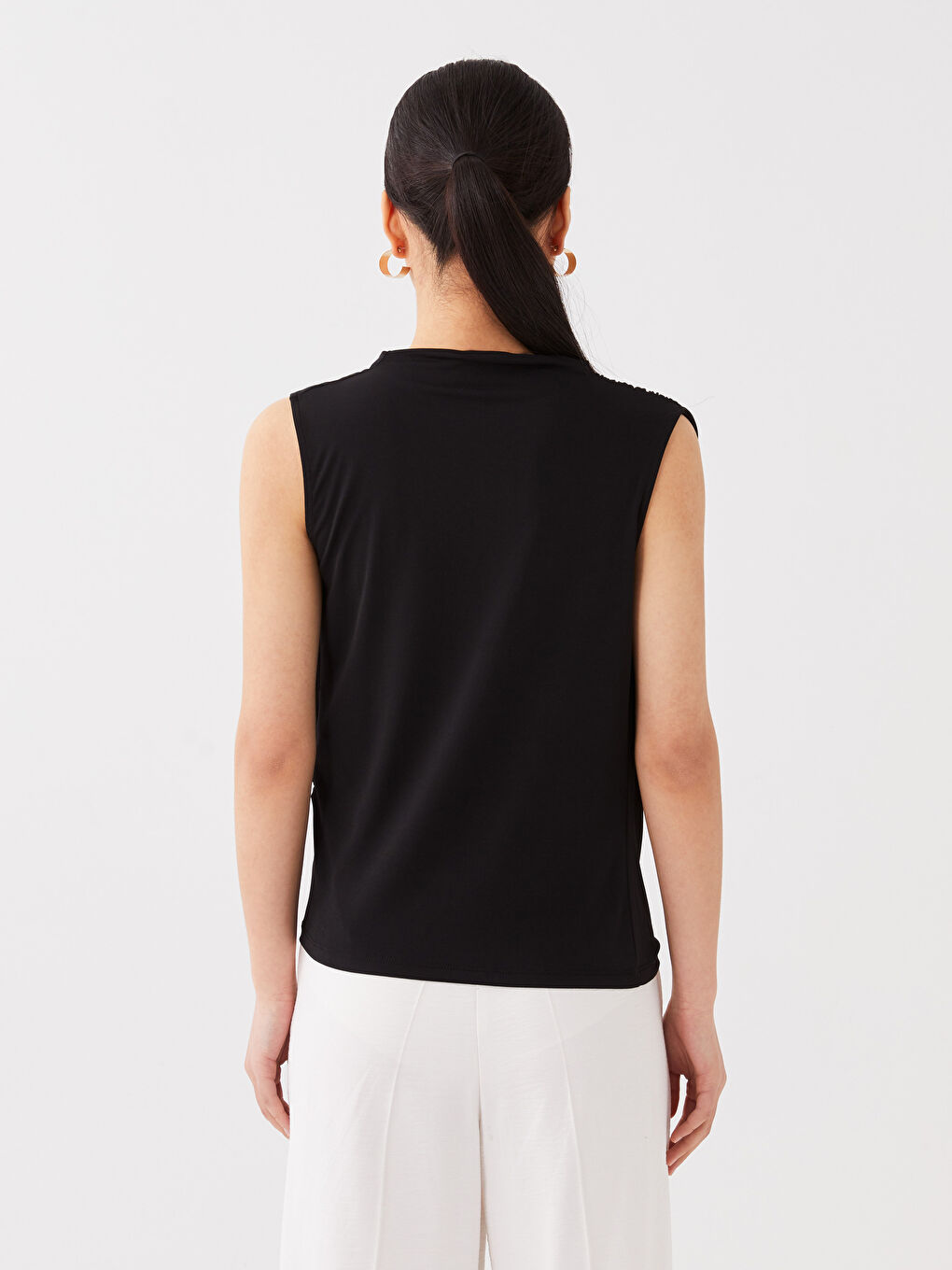 Flowy Collar Plain Ruffle Detailed Women's Blouse-4