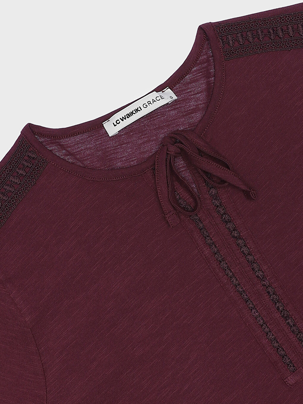 Tie Neck Plain Long Sleeve Women's Blouse-2