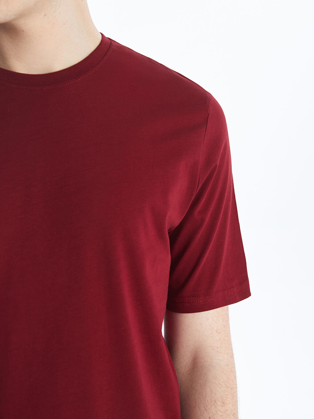 Bordo Bisiklet Yaka Penye Erkek Tişört-3