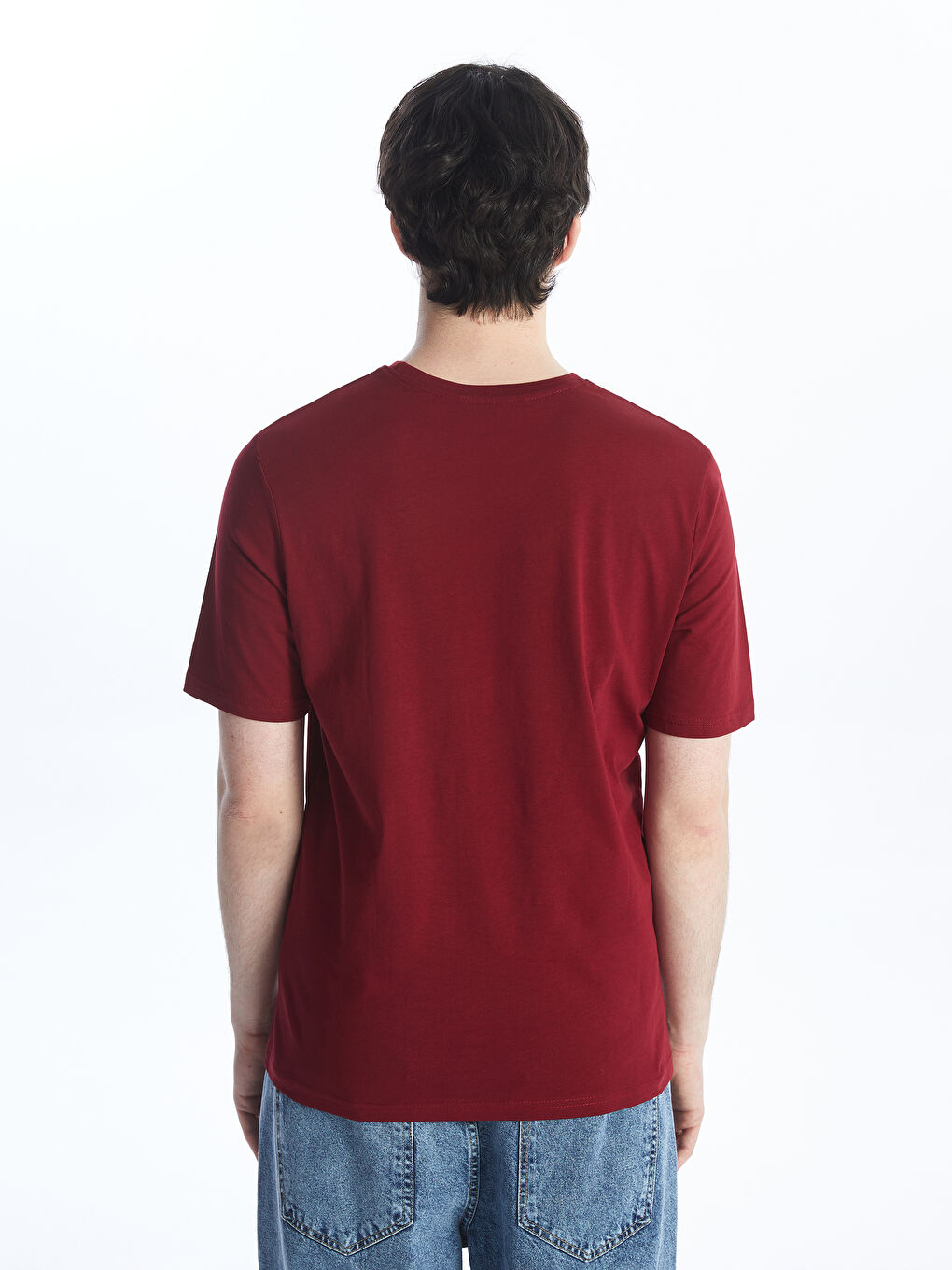 Bordo Bisiklet Yaka Penye Erkek Tişört-4