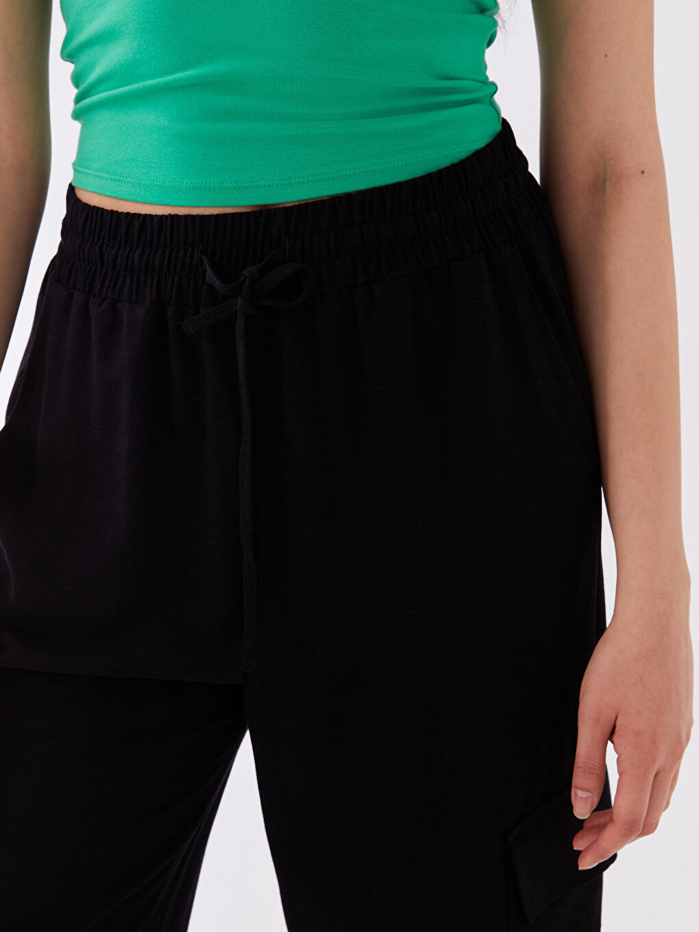 Elasticated Waist Plain Linen Blend Women's Trousers-2