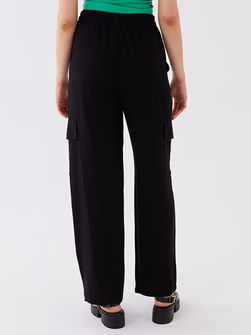 Elasticated Waist Plain Linen Blend Women's Trousers-4