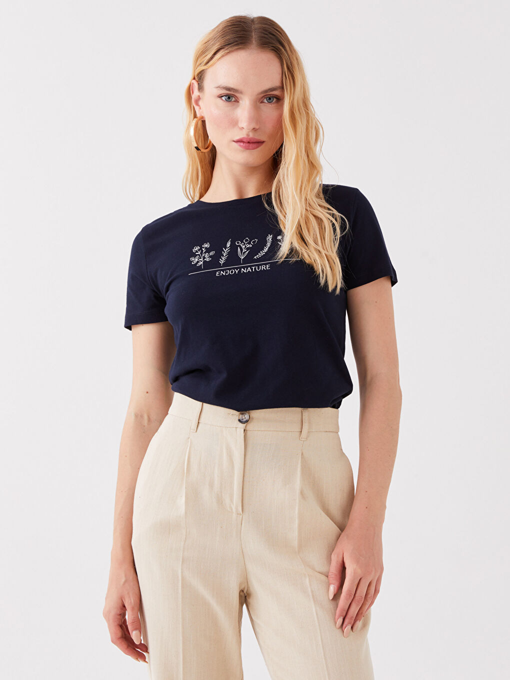 Crew Neck Printed Short Sleeve Women's T-Shirt-1