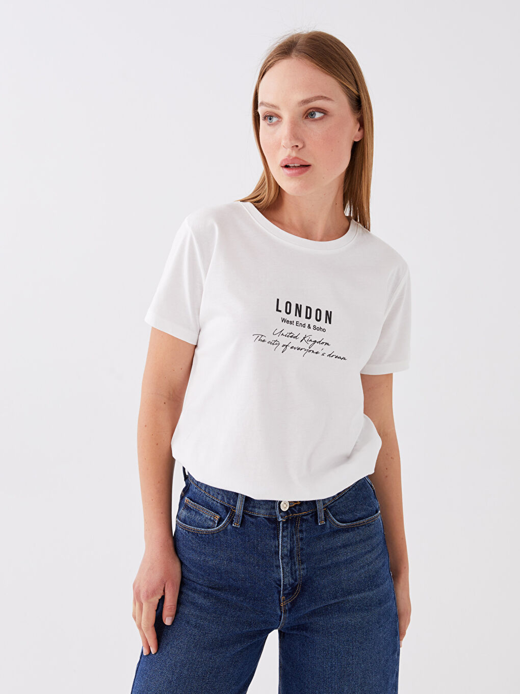 LCWAIKIKI Classic Crew Neck Printed Short Sleeve Women's T-Shirt -S3JD42Z8-R9J