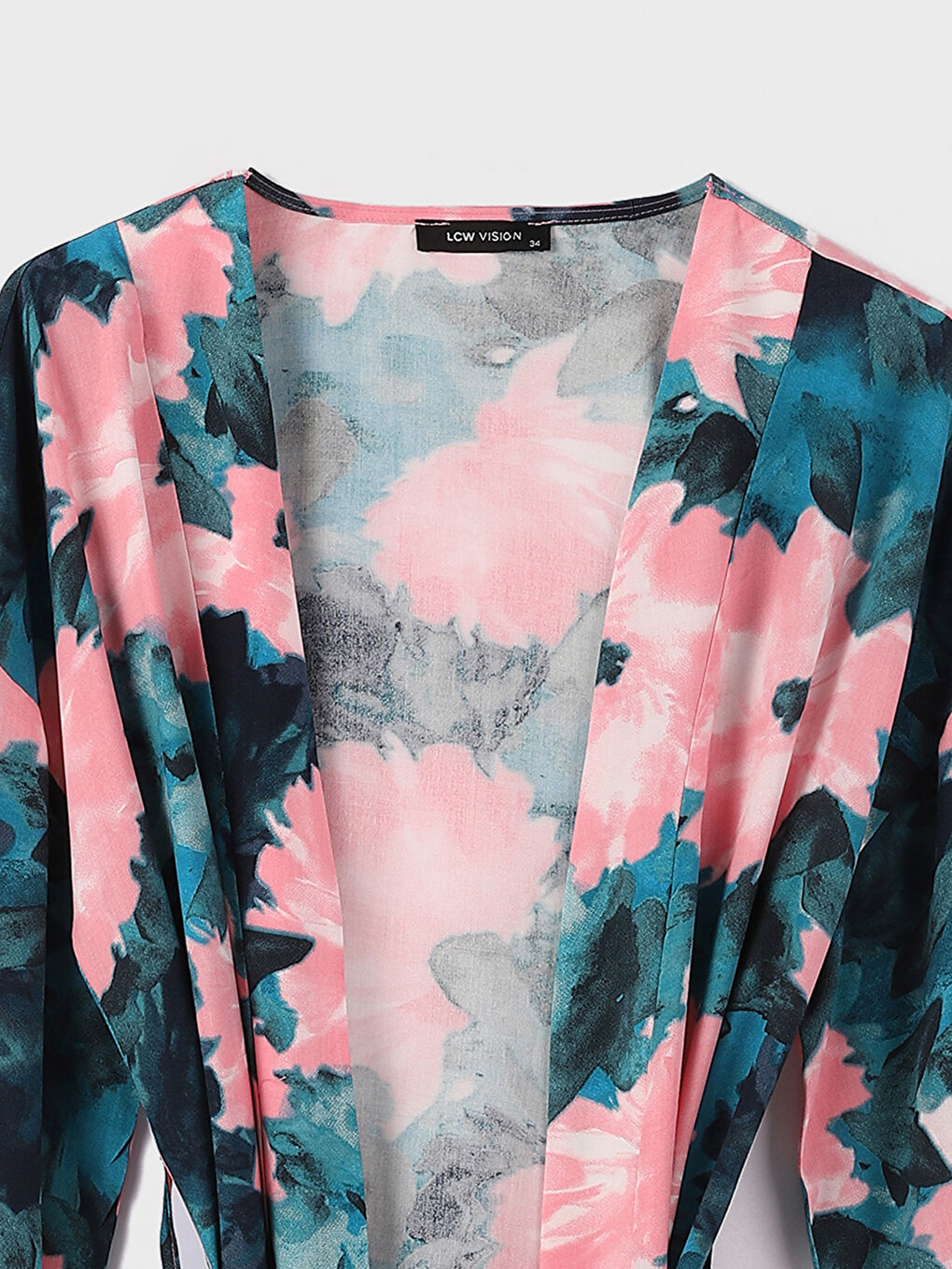 Shawl Collar Patterned Long Sleeve Women's Kimono-1