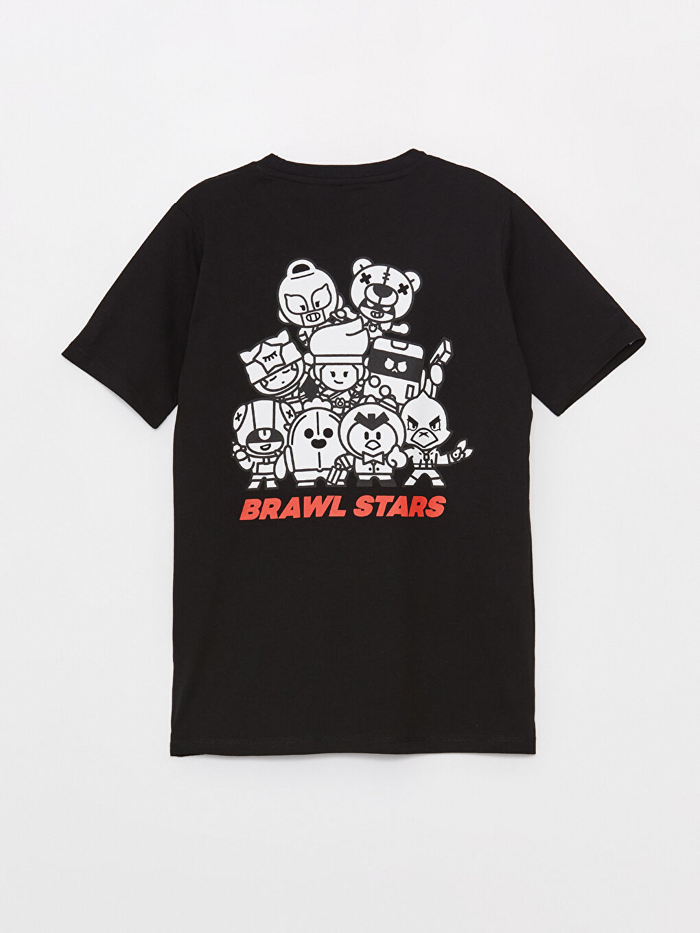 Siyah Bisiklet Yaka Brawl Stars Baskılı Kısa Kollu Erkek Çocuk Tişört-1