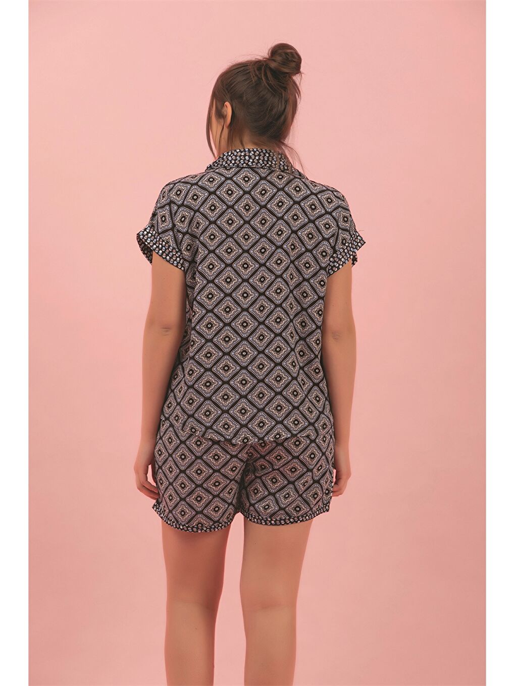 Antrasit Polo Yaka Kısa Kollu Kadın Pijama Takımı-1