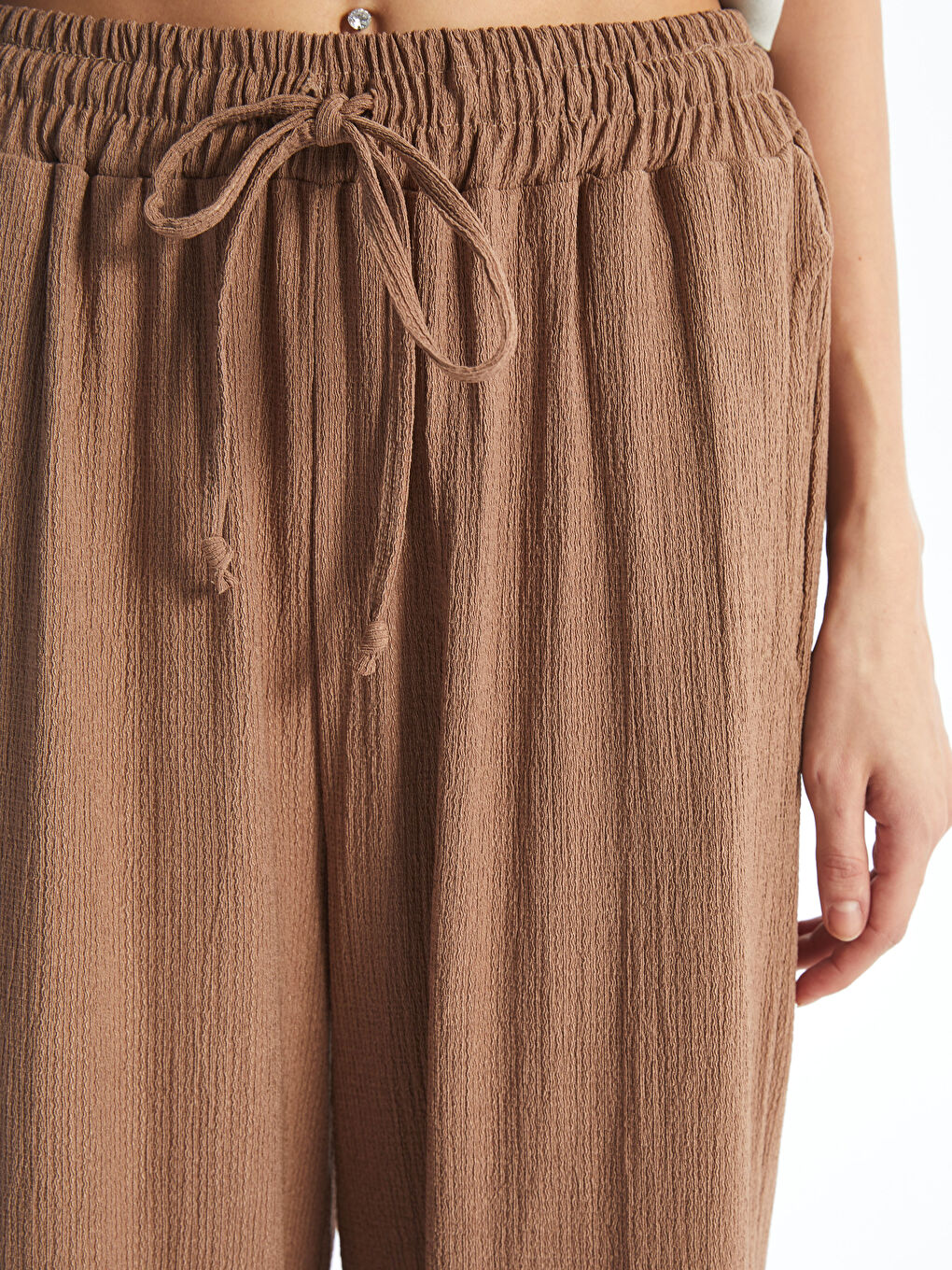 Bej Bürümcük Rahat Kalıp Kadın Pantolon-2