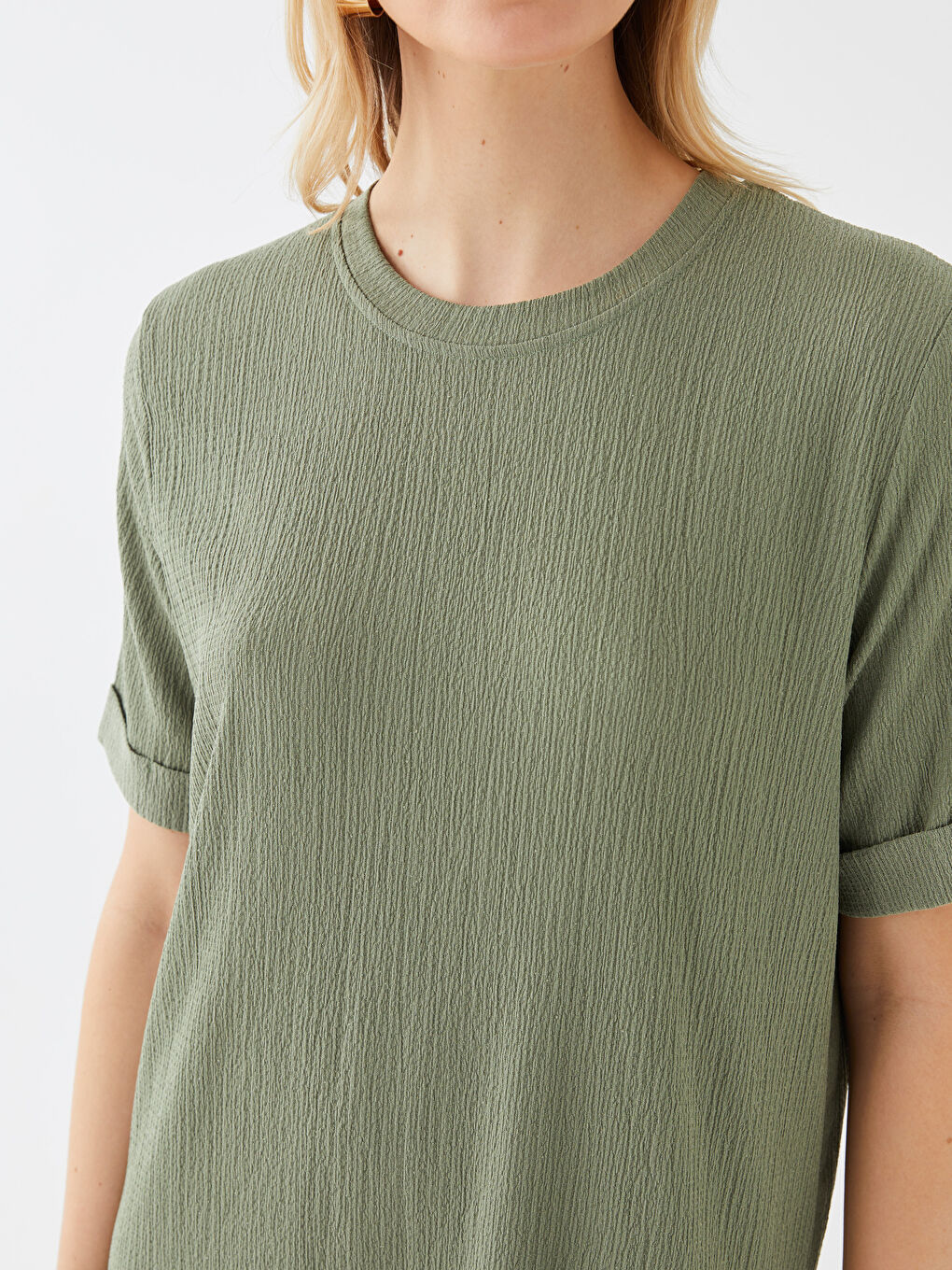 Yeşil Bürümcük Bisiklet Yaka Kadın Elbise-3