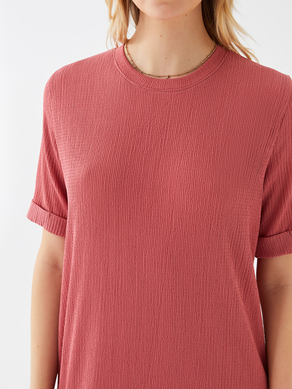 Pembe Bürümcük Bisiklet Yaka Kadın Elbise-3