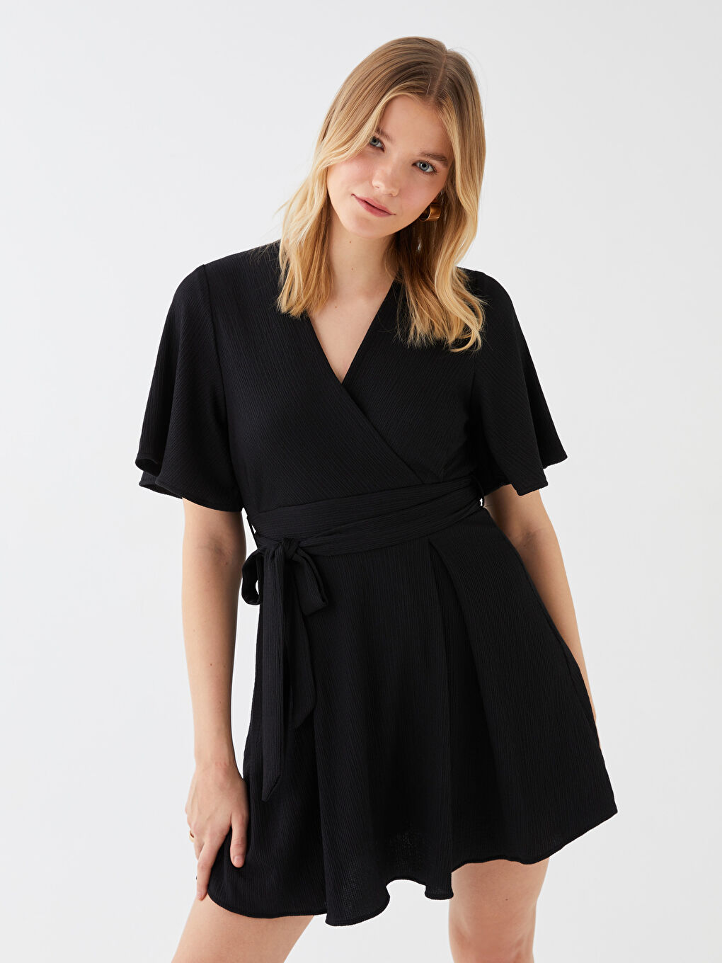 Siyah Bürümcük Kısa Kollu Kadın Elbise